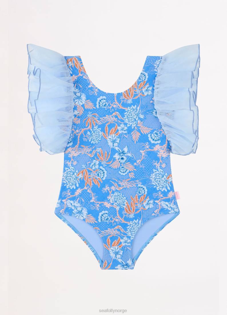 badetøy Seafolly fuji girls fairy sleeve 1 stk blå barn D86N790