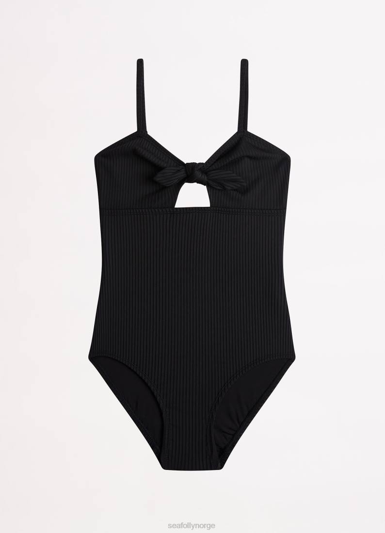 badetøy Seafolly sommer essensielle jenter slips foran ett stykke svart barn D86N804