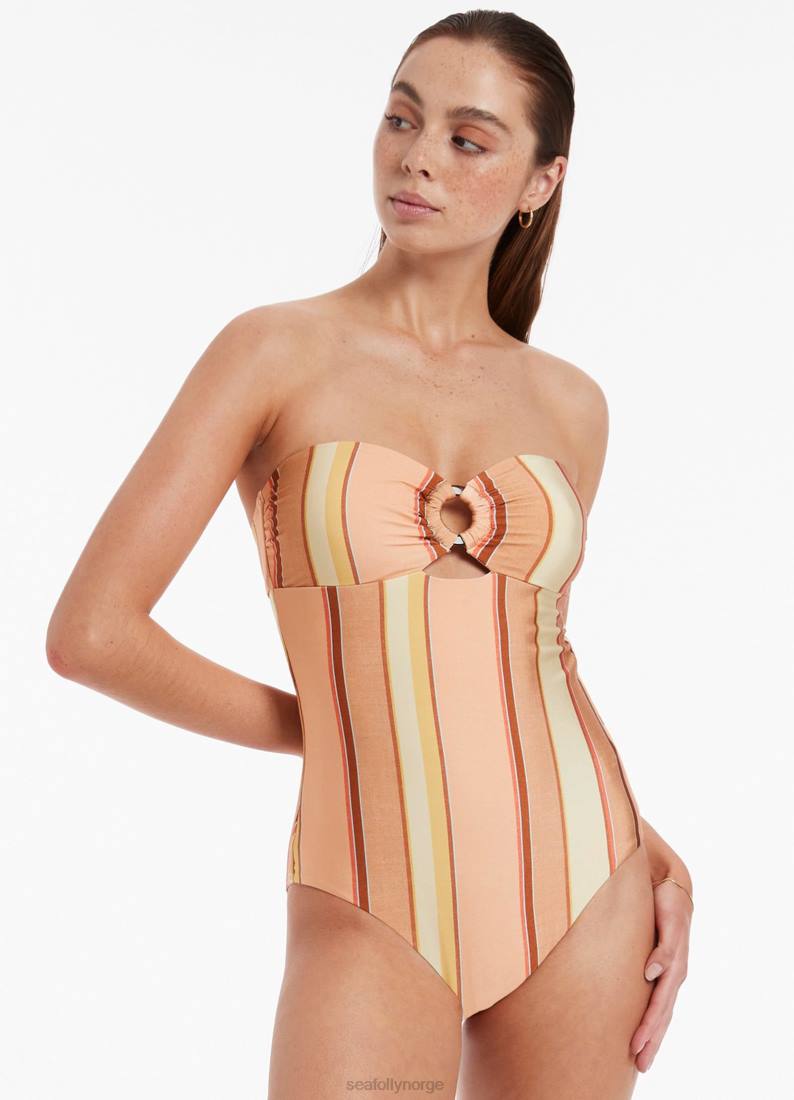 badetøy Seafolly fira stripe bandeau ett stykke fløyelsblomst kvinner D86N115
