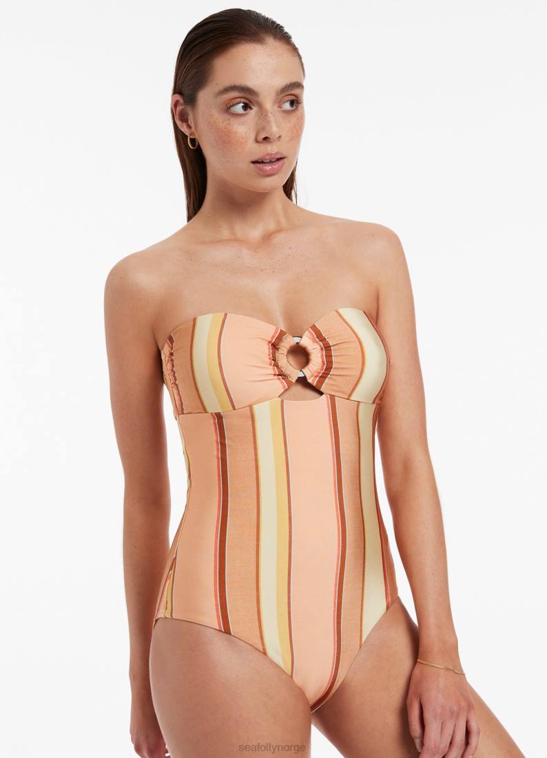 badetøy Seafolly fira stripe bandeau ett stykke fløyelsblomst kvinner D86N115
