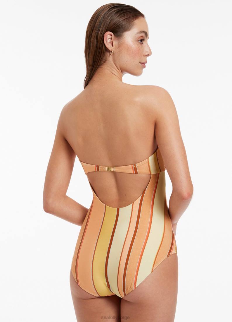badetøy Seafolly fira stripe bandeau ett stykke fløyelsblomst kvinner D86N115