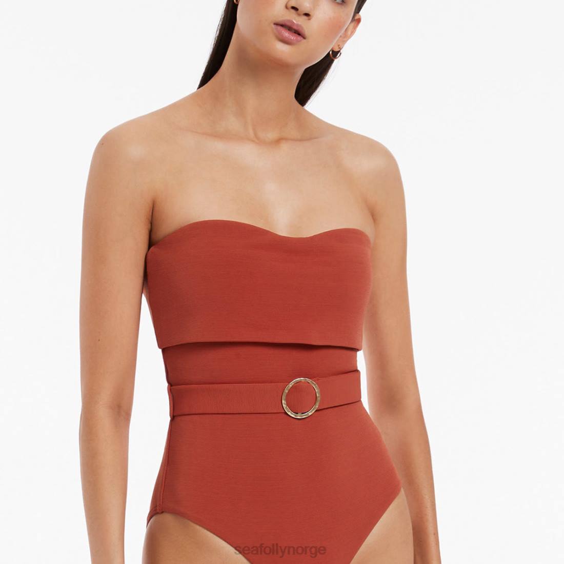 badetøy Seafolly isla rib brett ned bandeau ett stykke russet kvinner D86N39