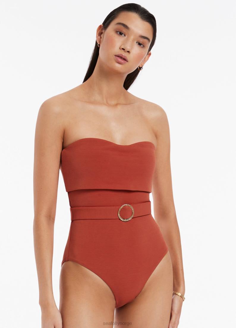badetøy Seafolly isla rib brett ned bandeau ett stykke russet kvinner D86N39