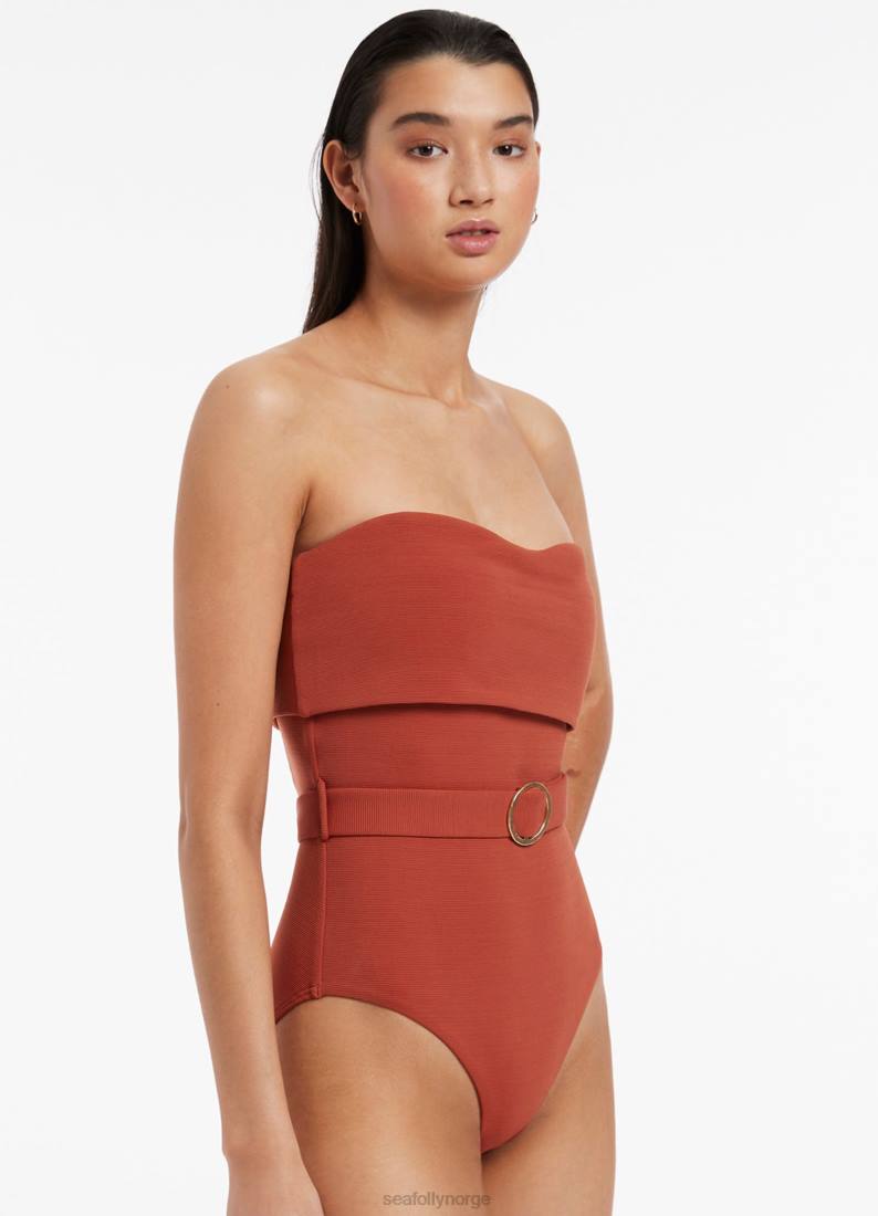badetøy Seafolly isla rib brett ned bandeau ett stykke russet kvinner D86N39