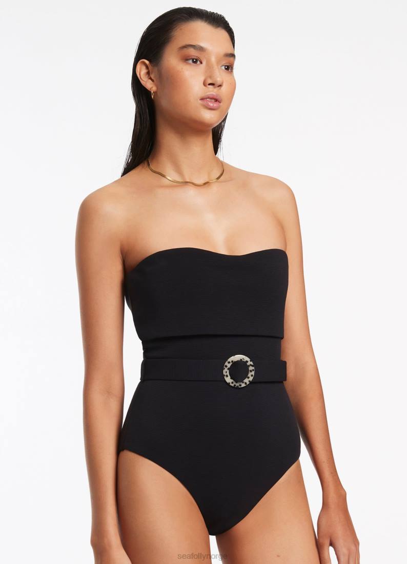 badetøy Seafolly isla rib brett ned bandeau ett stykke svart kvinner D86N40