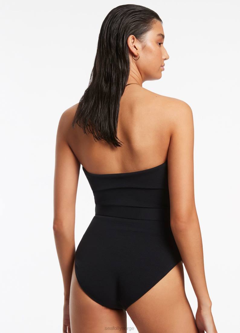badetøy Seafolly isla rib brett ned bandeau ett stykke svart kvinner D86N40