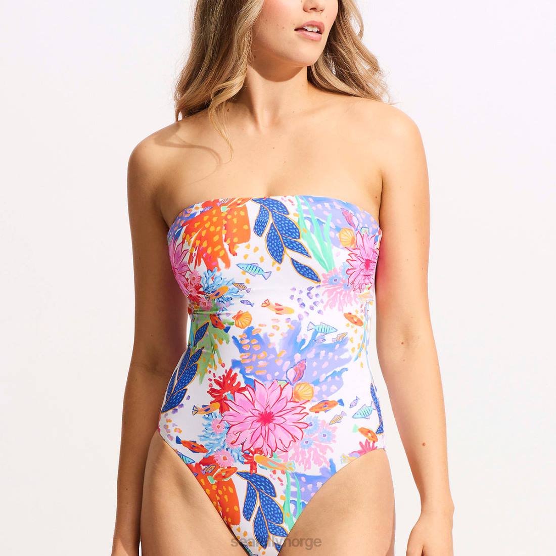 badetøy Seafolly under havet dd bandeau ett stykke hvit kvinner D86N67