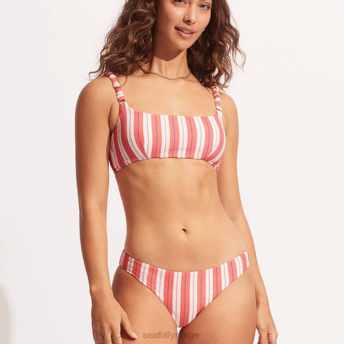 badetøy Seafolly cabana bralette med rynket rem solkysset korall kvinner D86N424