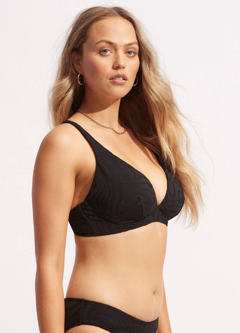 badetøy Seafolly second wave dd fast tri bh svart kvinner D86N623