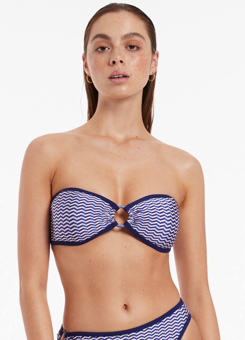badetøy Seafolly amoudi trim bandeau bikini topp safir kvinner D86N453