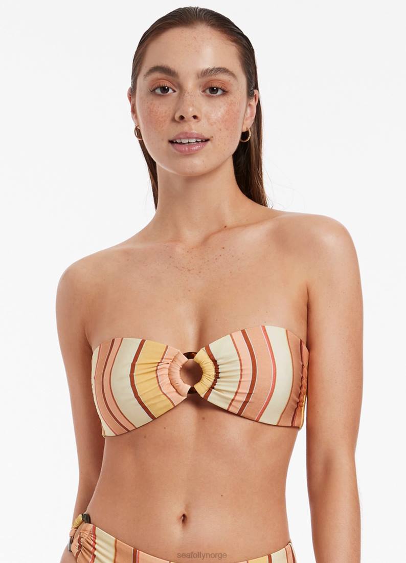 badetøy Seafolly fira stripete bandeau bikini topp fløyelsblomst kvinner D86N450