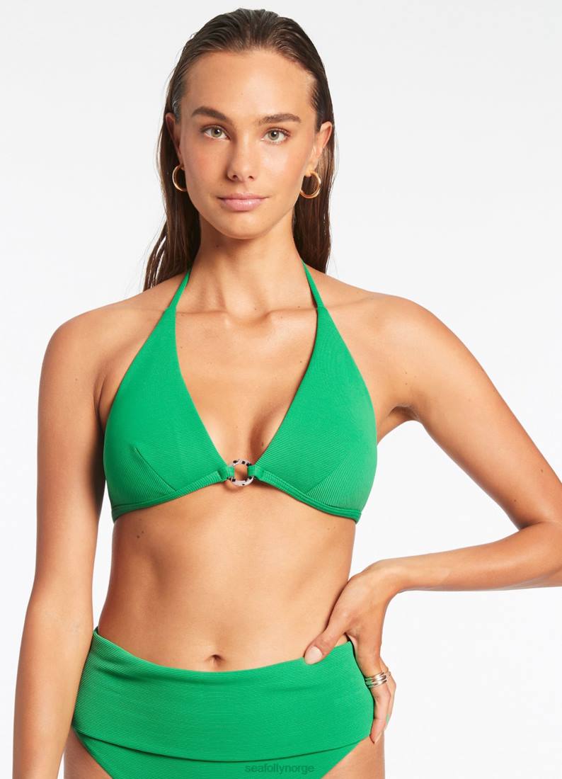 badetøy Seafolly isla rib grime trekant bikini topp grønn kvinner D86N356