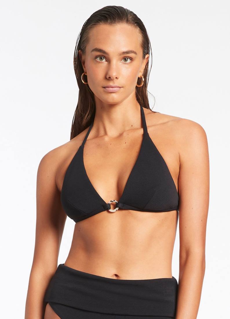 badetøy Seafolly isla rib grime trekant bikini topp svart kvinner D86N382