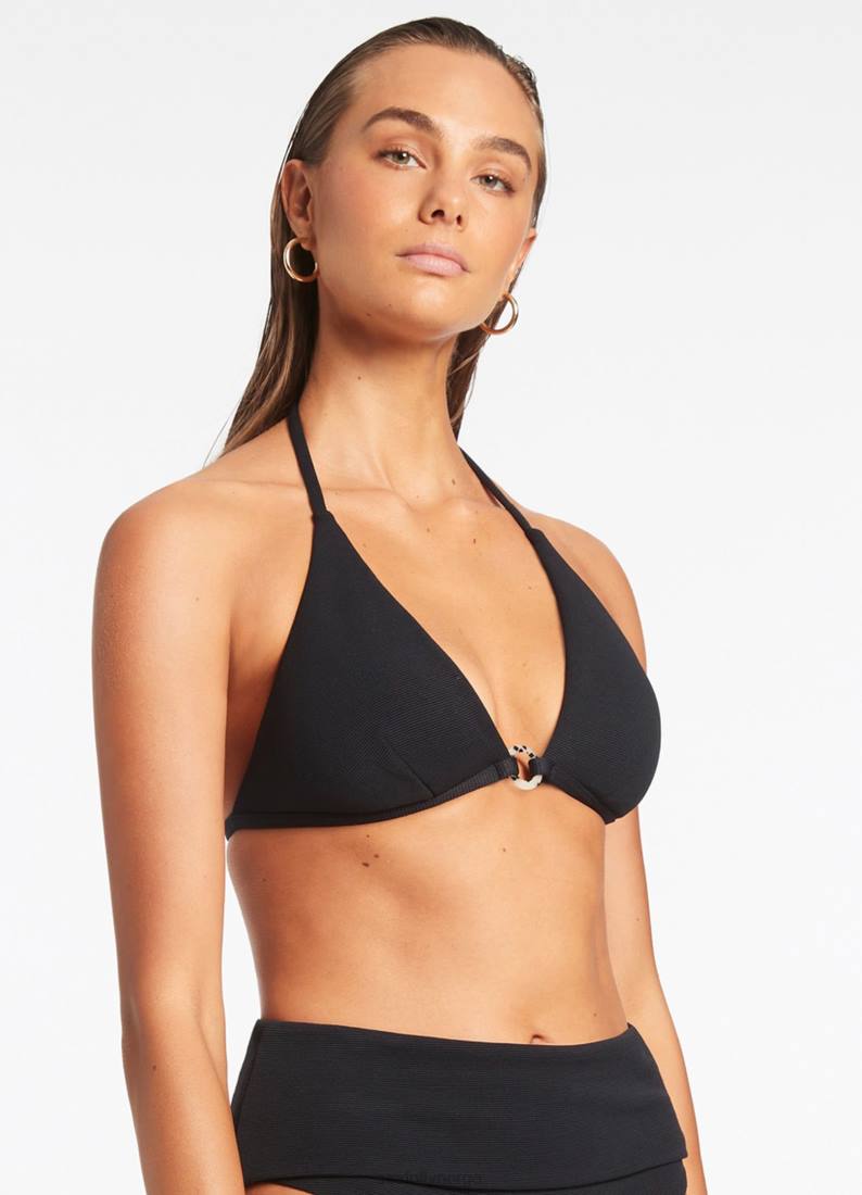 badetøy Seafolly isla rib grime trekant bikini topp svart kvinner D86N382