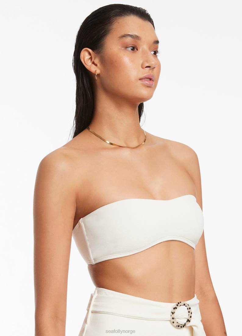 badetøy Seafolly isla rib minimal bandeau bikini topp krem kvinner D86N411