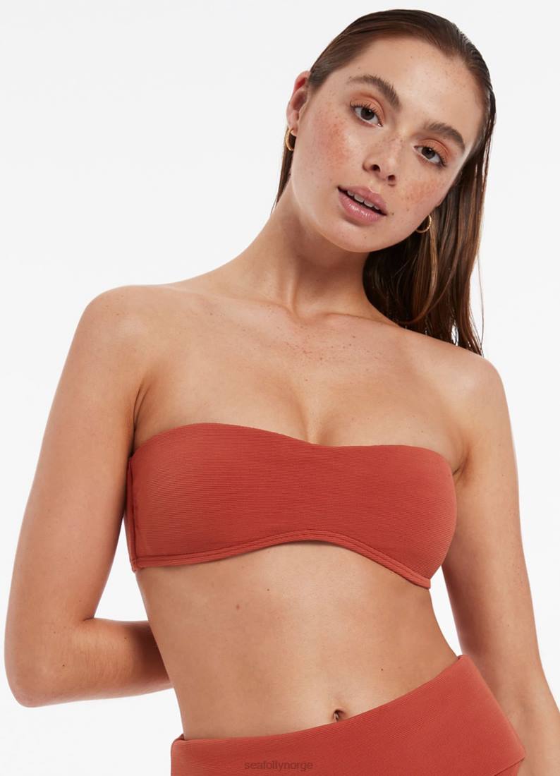 badetøy Seafolly isla rib minimal bandeau bikini topp russet kvinner D86N420