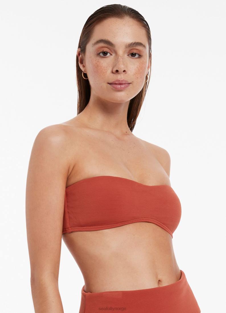badetøy Seafolly isla rib minimal bandeau bikini topp russet kvinner D86N420