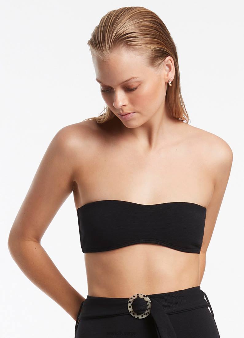 badetøy Seafolly isla rib minimal bandeau bikini topp svart kvinner D86N318