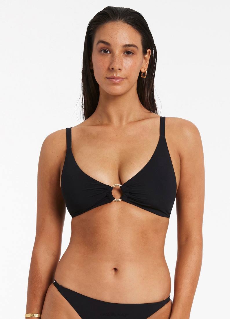 badetøy Seafolly jetset trim c-d triangel bikini topp svart kvinner D86N361