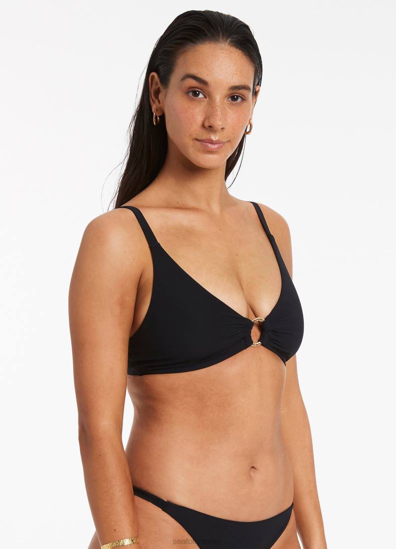 badetøy Seafolly jetset trim c-d triangel bikini topp svart kvinner D86N361