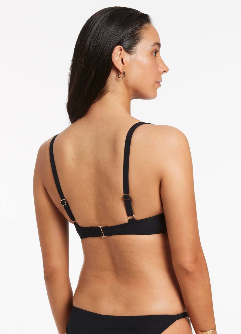 badetøy Seafolly jetset trim c-d triangel bikini topp svart kvinner D86N361