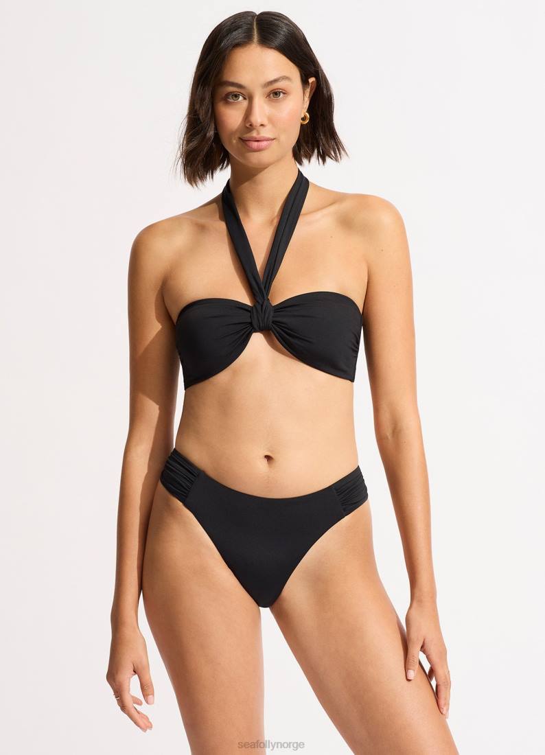 badetøy Seafolly kollektiv sash tie foran bandeau bikini topp svart kvinner D86N244