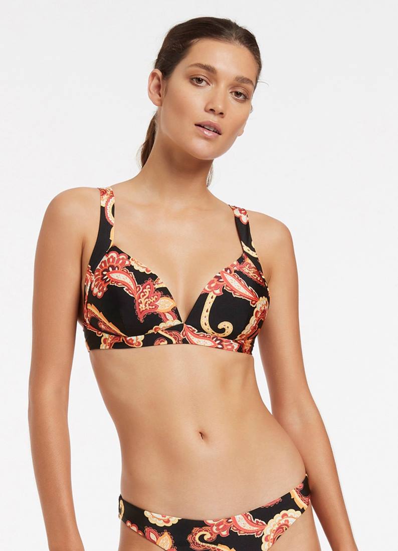 badetøy Seafolly silk road støpt bikinitopp svart kvinner D86N586