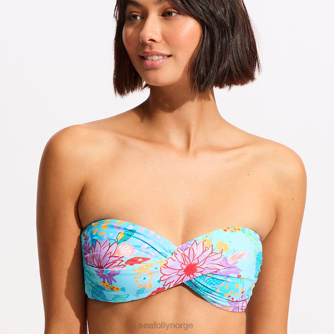badetøy Seafolly under the sea twist bandeau bikini topp blå tåke kvinner D86N525