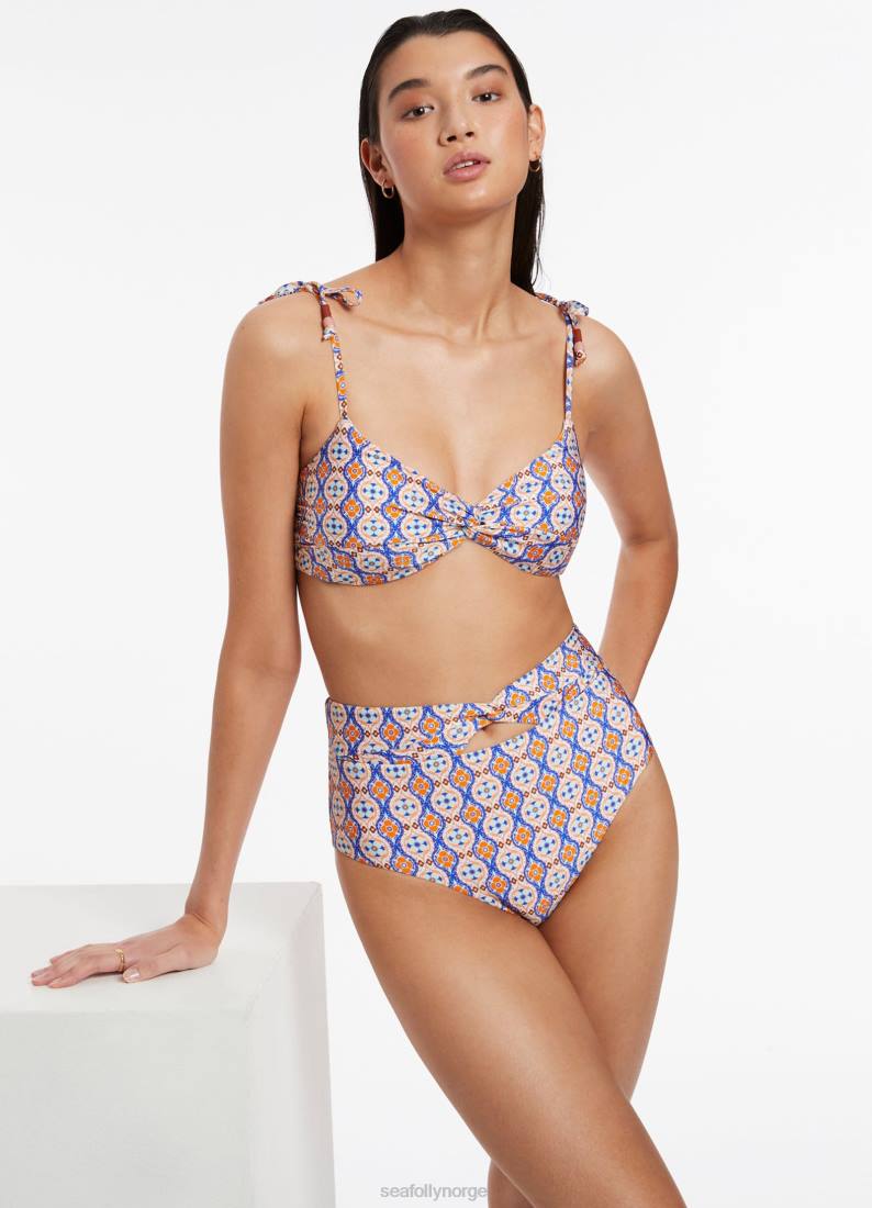 badetøy Seafolly azura geo bikiniunderdel med høy midje vri retro oransje kvinner D86N410