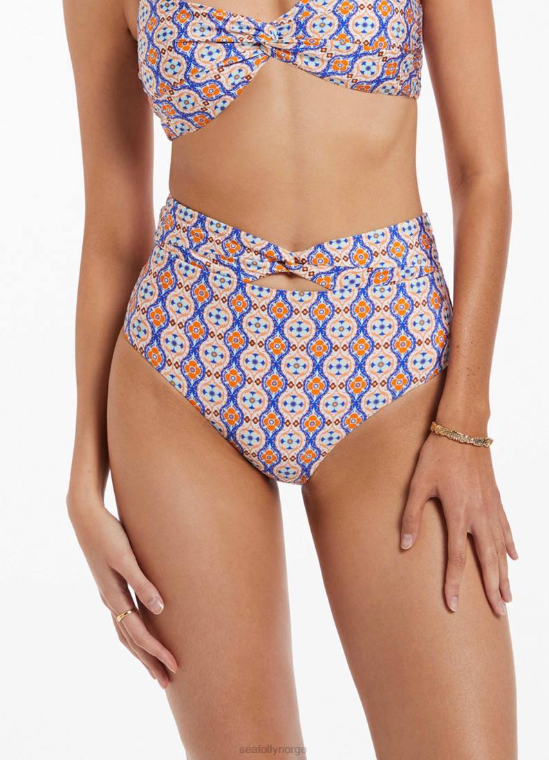 badetøy Seafolly azura geo bikiniunderdel med høy midje vri retro oransje kvinner D86N410