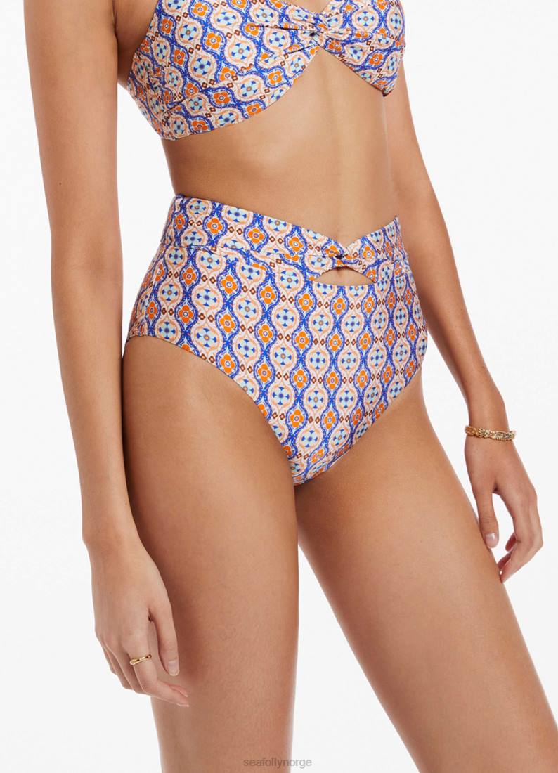 badetøy Seafolly azura geo bikiniunderdel med høy midje vri retro oransje kvinner D86N410