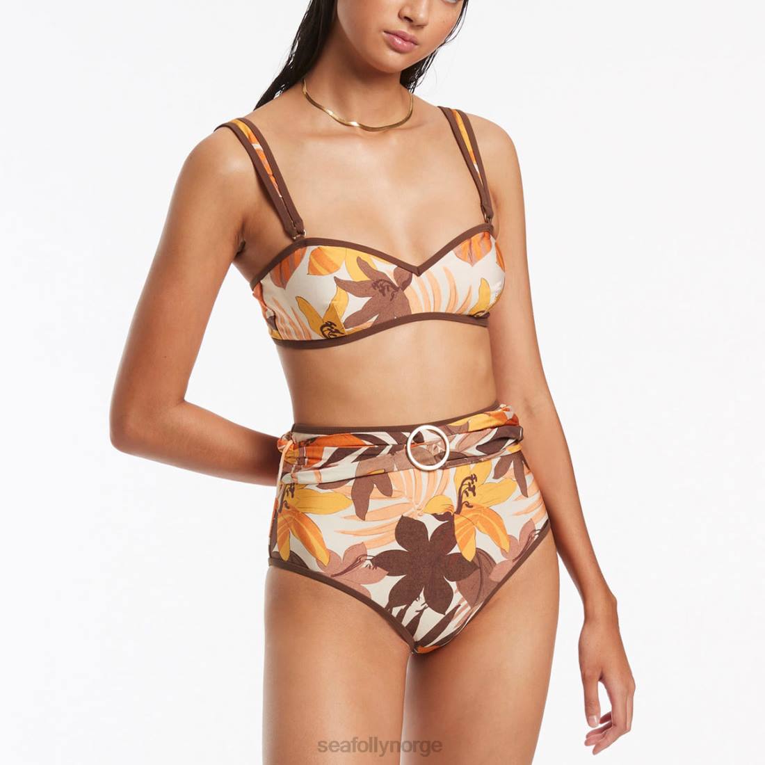 badetøy Seafolly floreale belte bukse med høy midje latte kvinner D86N416