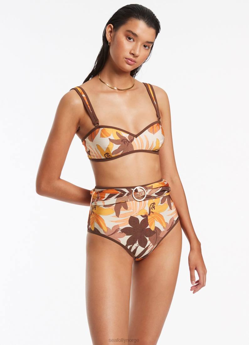 badetøy Seafolly floreale belte bukse med høy midje latte kvinner D86N416