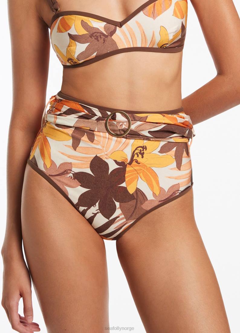 badetøy Seafolly floreale belte bukse med høy midje latte kvinner D86N416