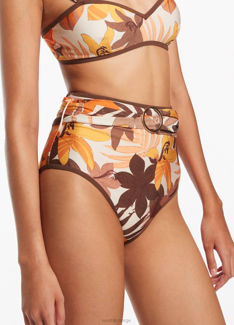 badetøy Seafolly floreale belte bukse med høy midje latte kvinner D86N416
