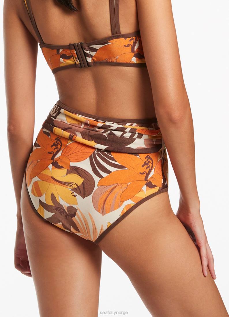 badetøy Seafolly floreale belte bukse med høy midje latte kvinner D86N416