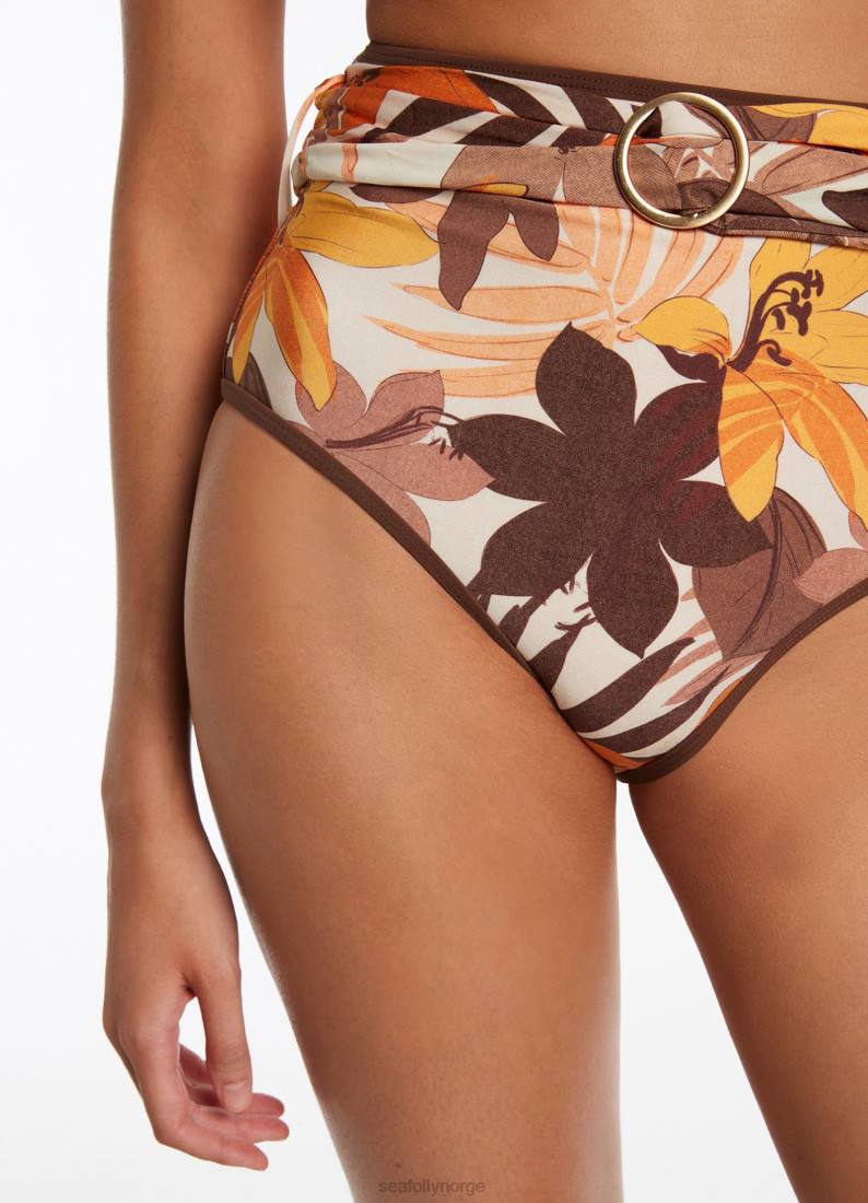 badetøy Seafolly floreale belte bukse med høy midje latte kvinner D86N416