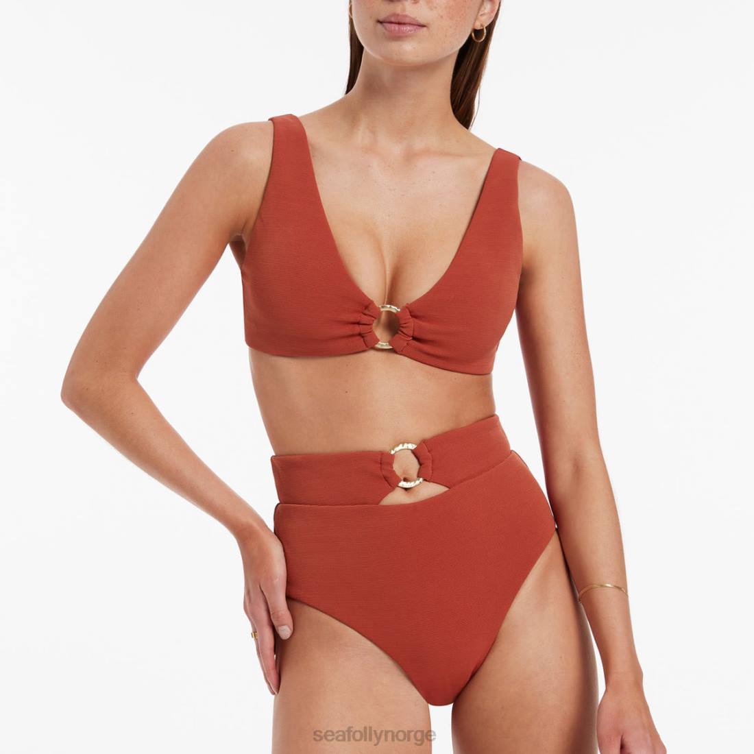 badetøy Seafolly isla rib bikiniunderdel med høy midje russet kvinner D86N466