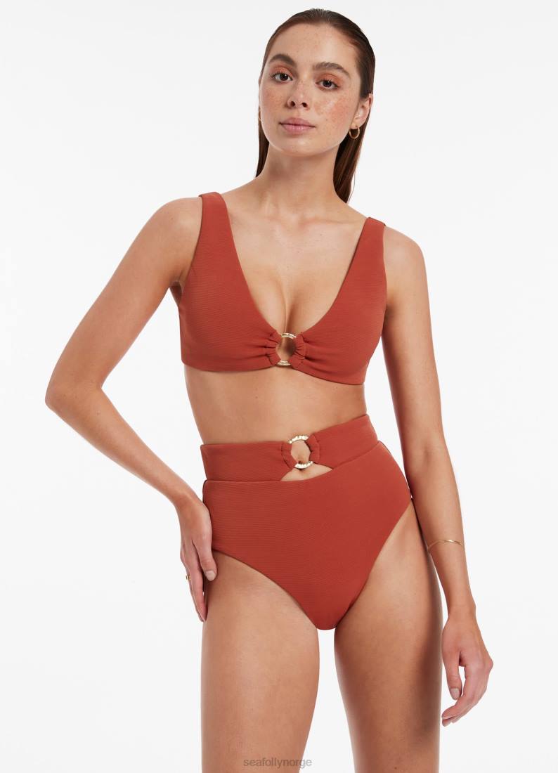 badetøy Seafolly isla rib bikiniunderdel med høy midje russet kvinner D86N466