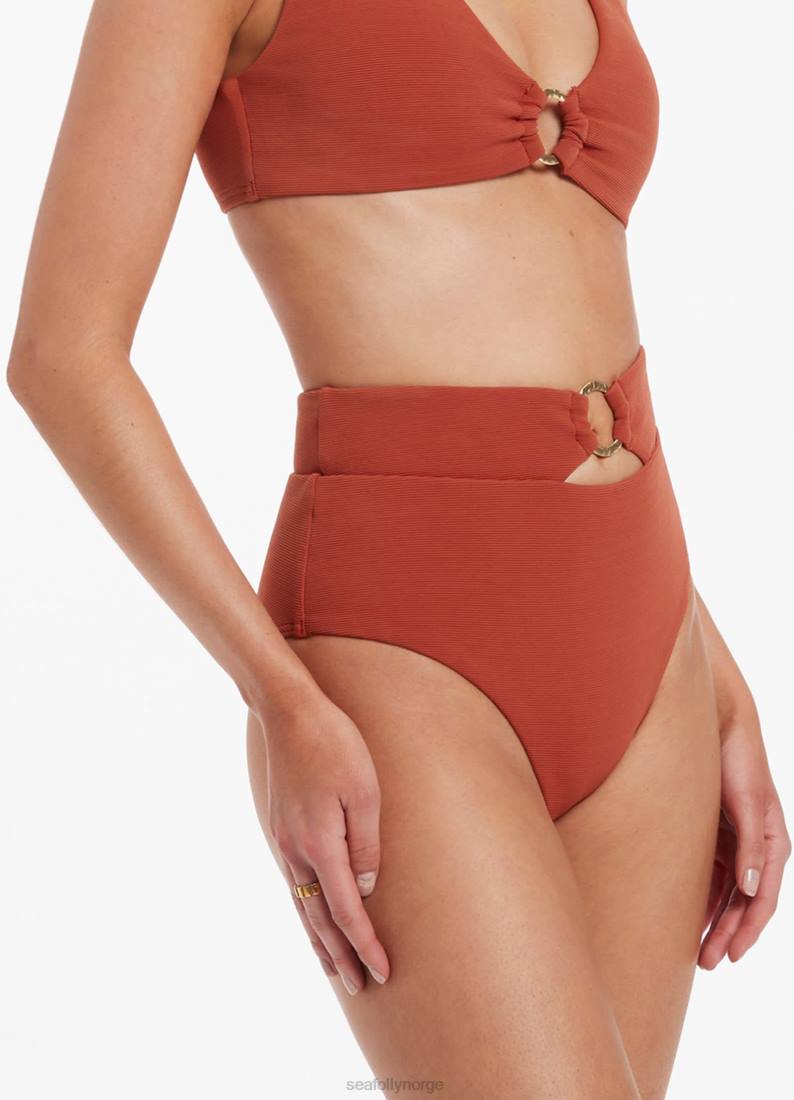 badetøy Seafolly isla rib bikiniunderdel med høy midje russet kvinner D86N466
