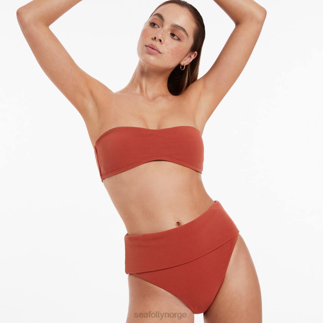 badetøy Seafolly isla rib, nedbrettbar bikiniunderdel med høy midje russet kvinner D86N378