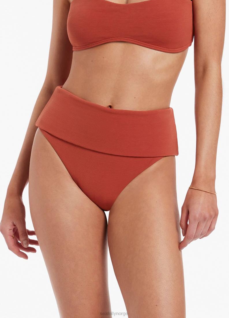 badetøy Seafolly isla rib, nedbrettbar bikiniunderdel med høy midje russet kvinner D86N378