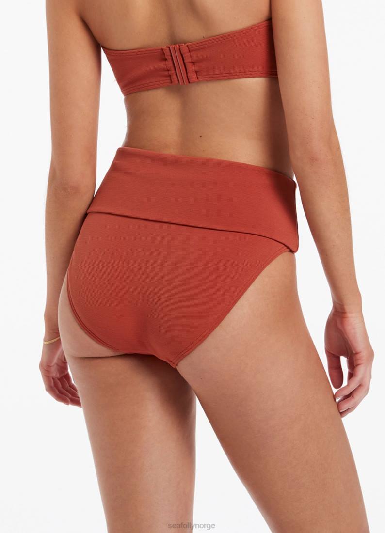 badetøy Seafolly isla rib, nedbrettbar bikiniunderdel med høy midje russet kvinner D86N378