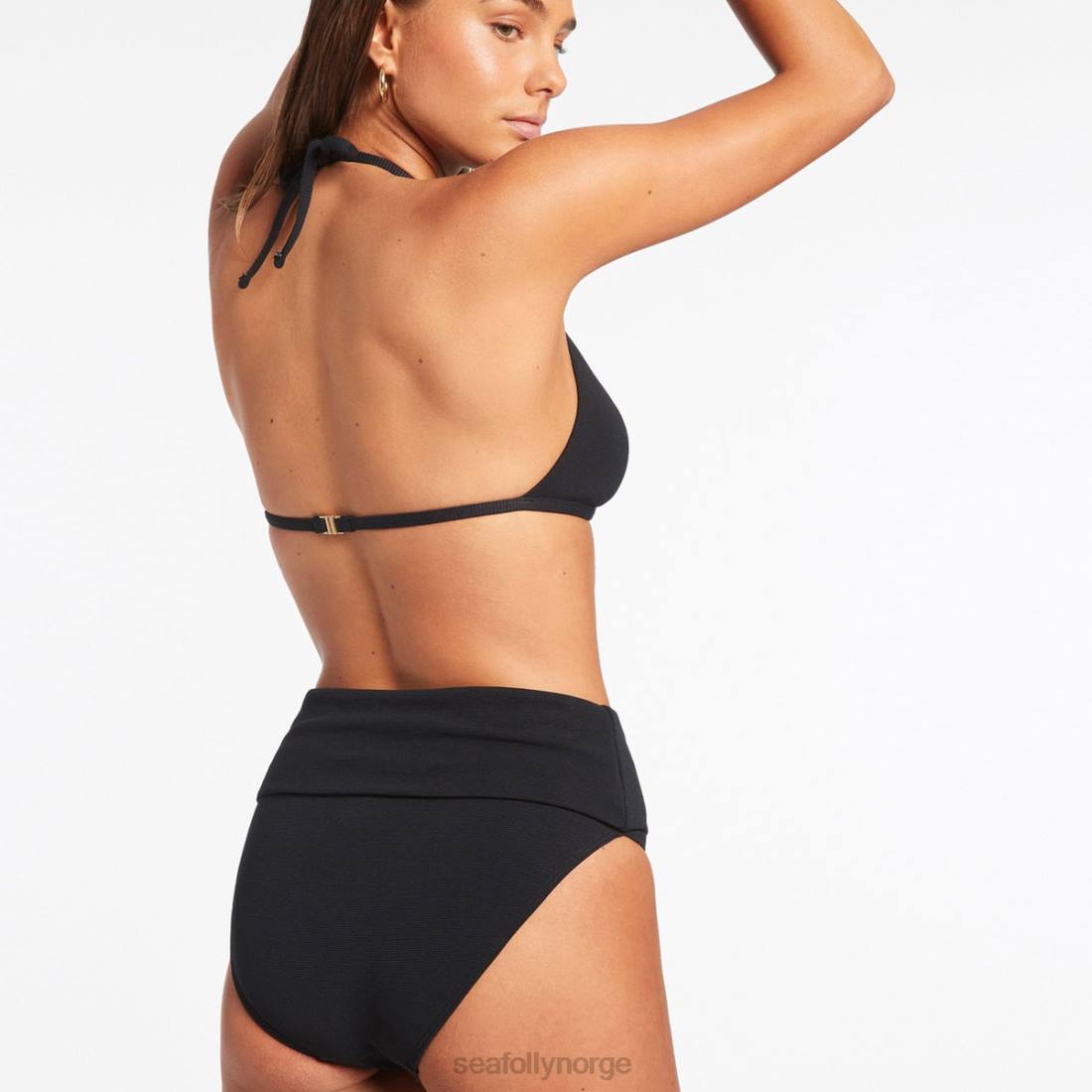 badetøy Seafolly isla rib, nedbrettbar bikiniunderdel med høy midje svart kvinner D86N334