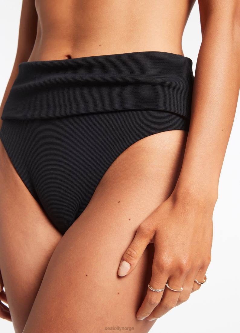 badetøy Seafolly isla rib, nedbrettbar bikiniunderdel med høy midje svart kvinner D86N334