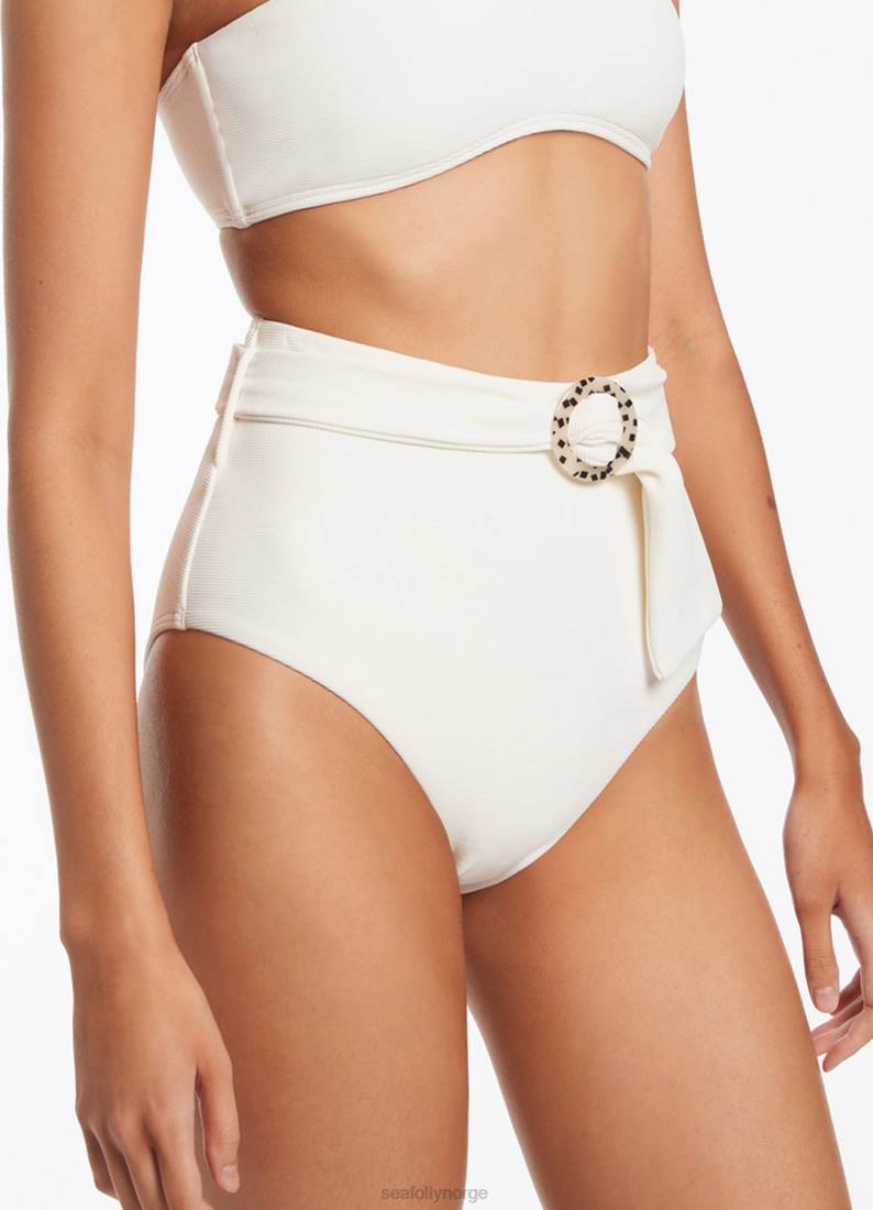 badetøy Seafolly isla ribbelte bikiniunderdel med høy midje krem kvinner D86N412