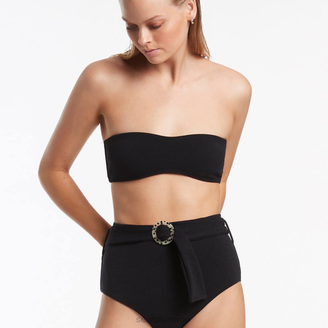 badetøy Seafolly isla ribbelte bikiniunderdel med høy midje svart kvinner D86N355