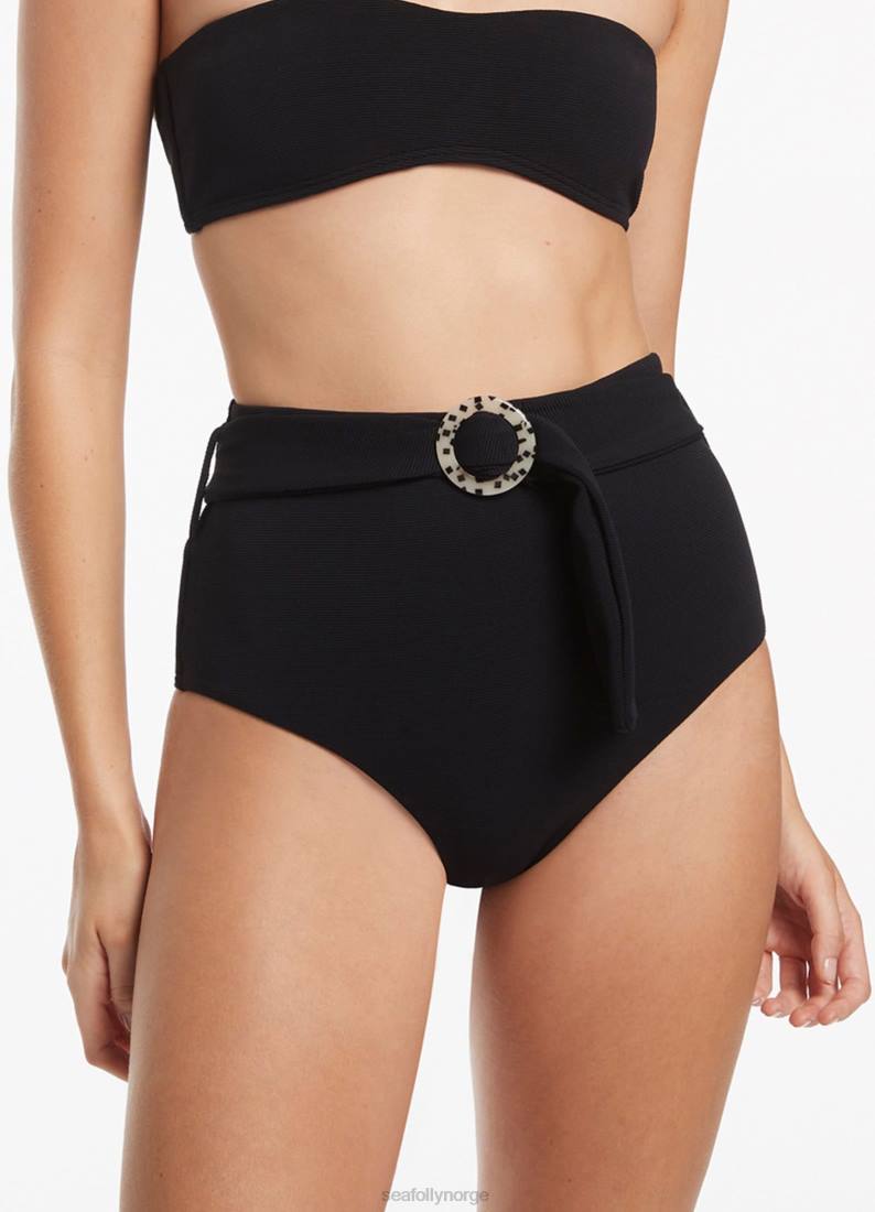 badetøy Seafolly isla ribbelte bikiniunderdel med høy midje svart kvinner D86N355