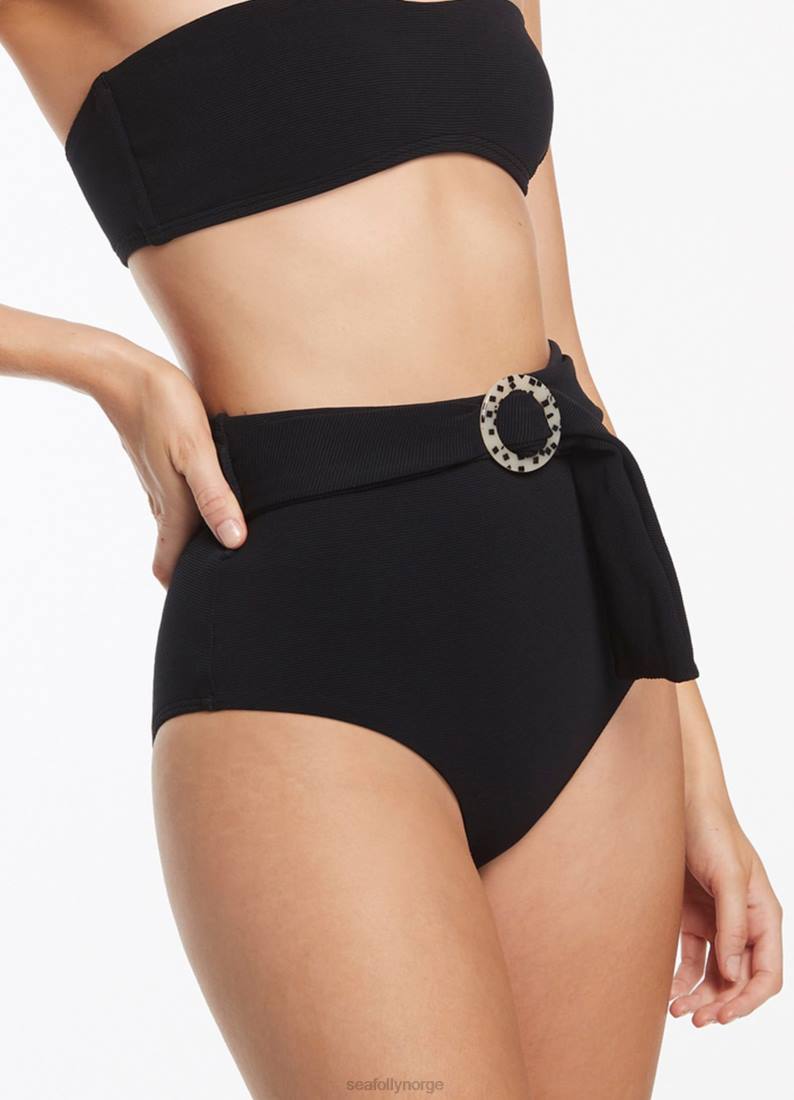 badetøy Seafolly isla ribbelte bikiniunderdel med høy midje svart kvinner D86N355