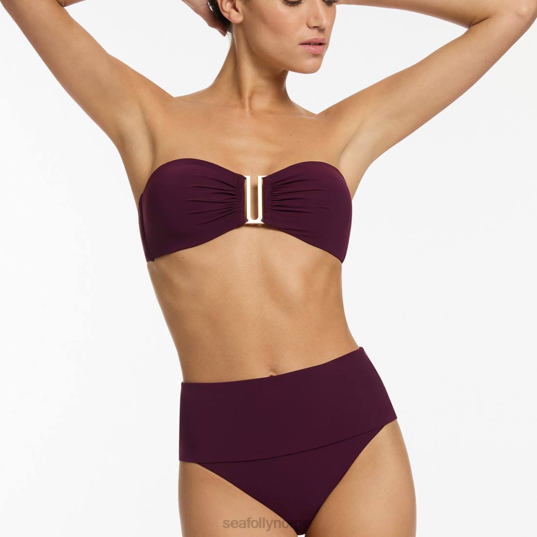 badetøy Seafolly jetset nedfellbar bikiniunderdel med høy midje havn kvinner D86N341